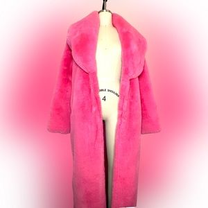 Pink faux fur floor length coat